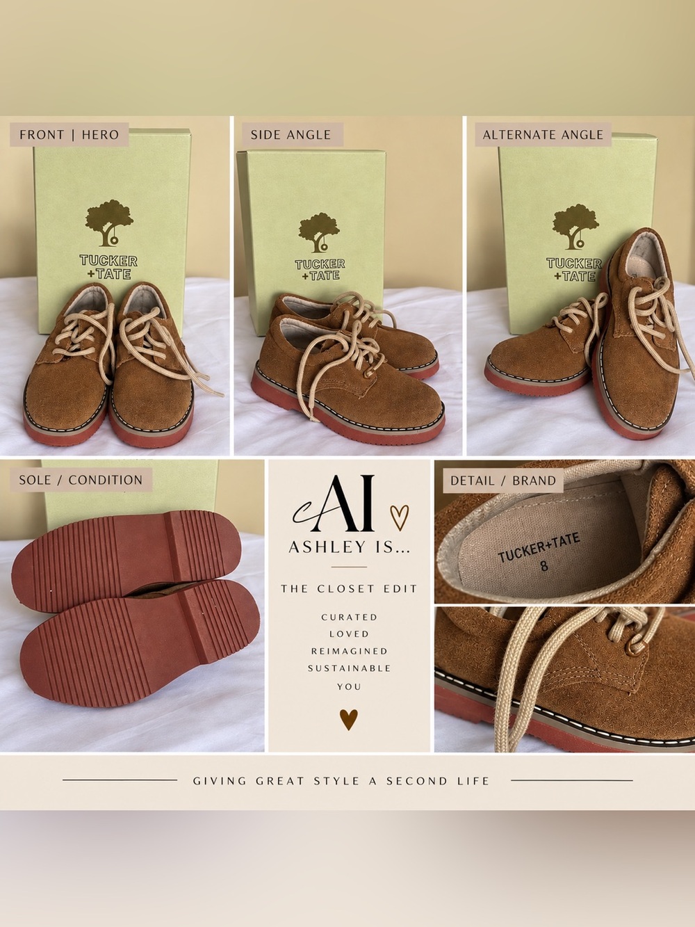 Tucker + Tate Brown Suede Lace-Up Kids Shoes with Red-Brown Sole
